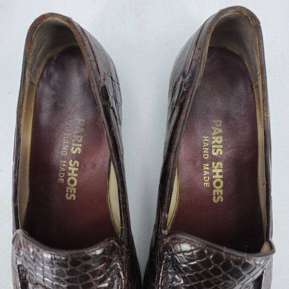 Vintage Exotic Crocodile by Paris Shoes Mens 10D Custom Made Brown Dress Loafers - Picture 11 of 12